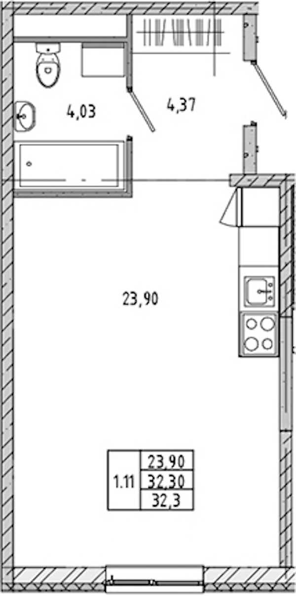 Квартира студия 33.21 м², 2/17 эт., ЖК «Новые горизонты 2»